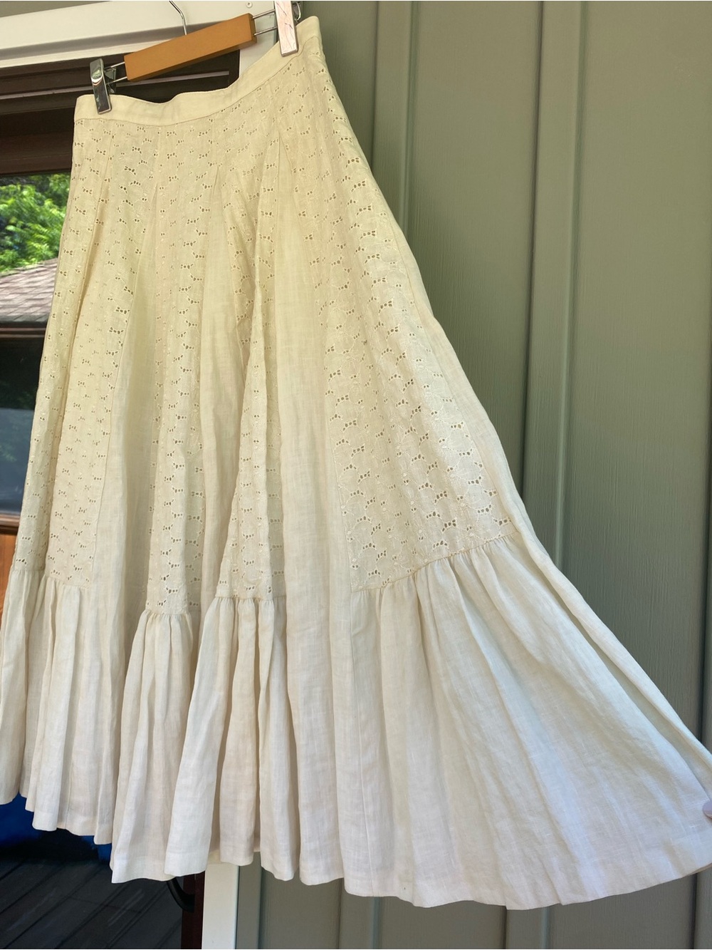 MICHAEL KORS RUNWAY ecru linen eyelet prairie midi skirt size 8